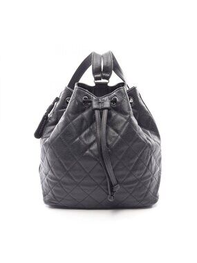 Chanel Backpack Quilted Black Caviar Leather Drawstring